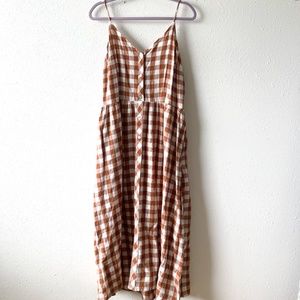 A New Day Linen Gingham Button Dress- Large NEW WITH TAGS